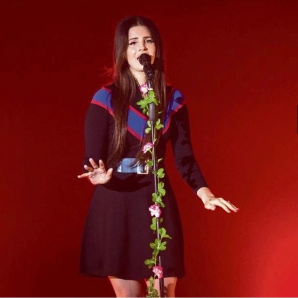 Rare LANA DEL REY Sandro Chevron Black Knit Dress (L) - Picture 4 of 14